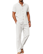 Dawson Set Uomo in Lino 2 Pezzi – Camicia Cubana e Pantaloni Larghi con Coulisse