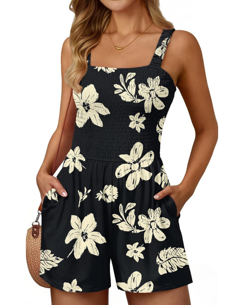 Teagan Pagliaccetto Femme – Combinaison Florale avec Col Carré et Coupe Ample