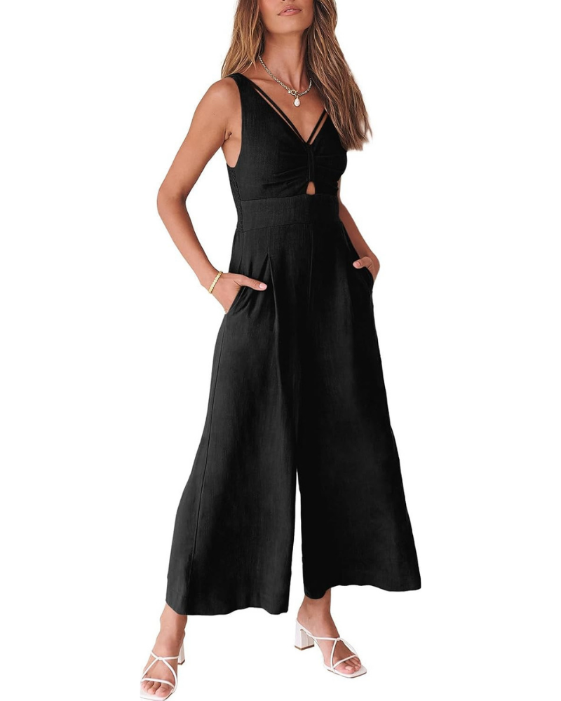 Verity Tuta Femme en Lin – Col en V, Découpes et Pantalon à Jambe Large