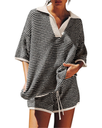 Greer Set Woman in Knitwear – Oversized V-Neck Top and High-Waisted Shorts with Drawstring