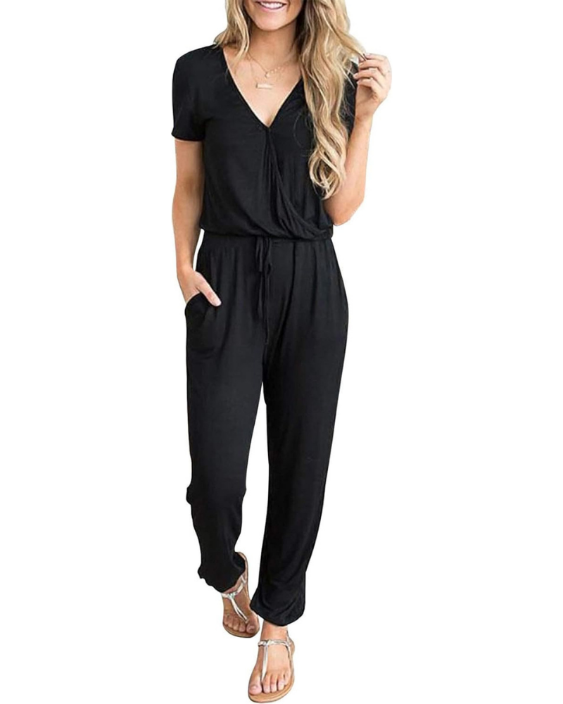 Aubrielle Robe Femme Décontractée – Col V Croisé, Cordon de Serrage et Poches Latérales