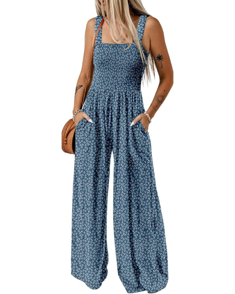 Fallon Printed Women's Jumpsuit – Sleeveless Wide-Leg with Square Neckline and Pockets