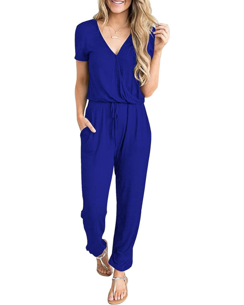 Aubrielle Robe Femme Décontractée – Col V Croisé, Cordon de Serrage et Poches Latérales