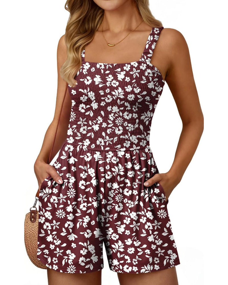 Teagan Pagliaccetto Femme – Combinaison Florale avec Col Carré et Coupe Ample