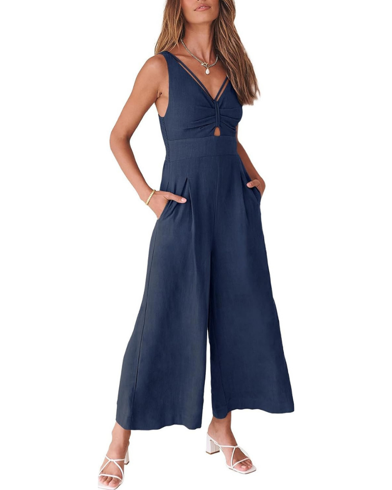 Verity Tuta Femme en Lin – Col en V, Découpes et Pantalon à Jambe Large