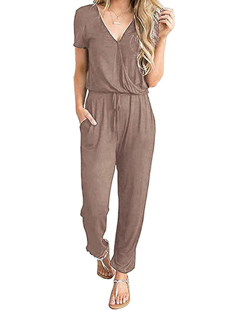 Aubrielle Robe Femme Décontractée – Col V Croisé, Cordon de Serrage et Poches Latérales
