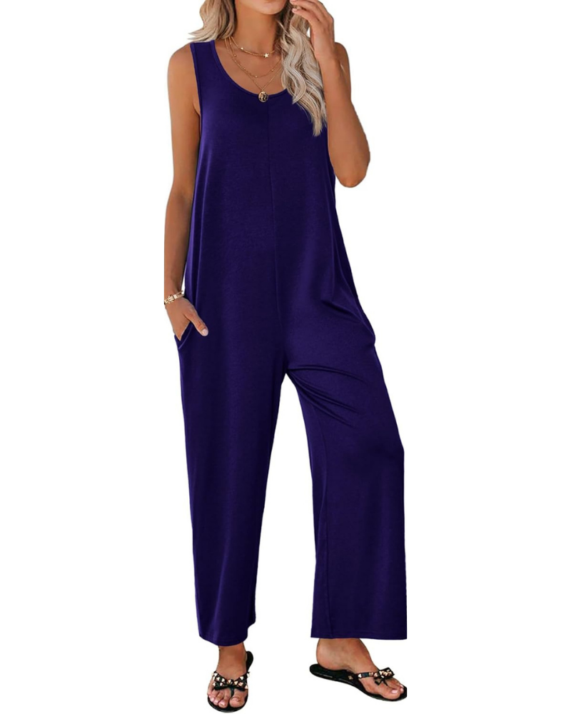 Combinaison d'été pour femme Hollis – Col rond, dos en V, jambes larges et poches