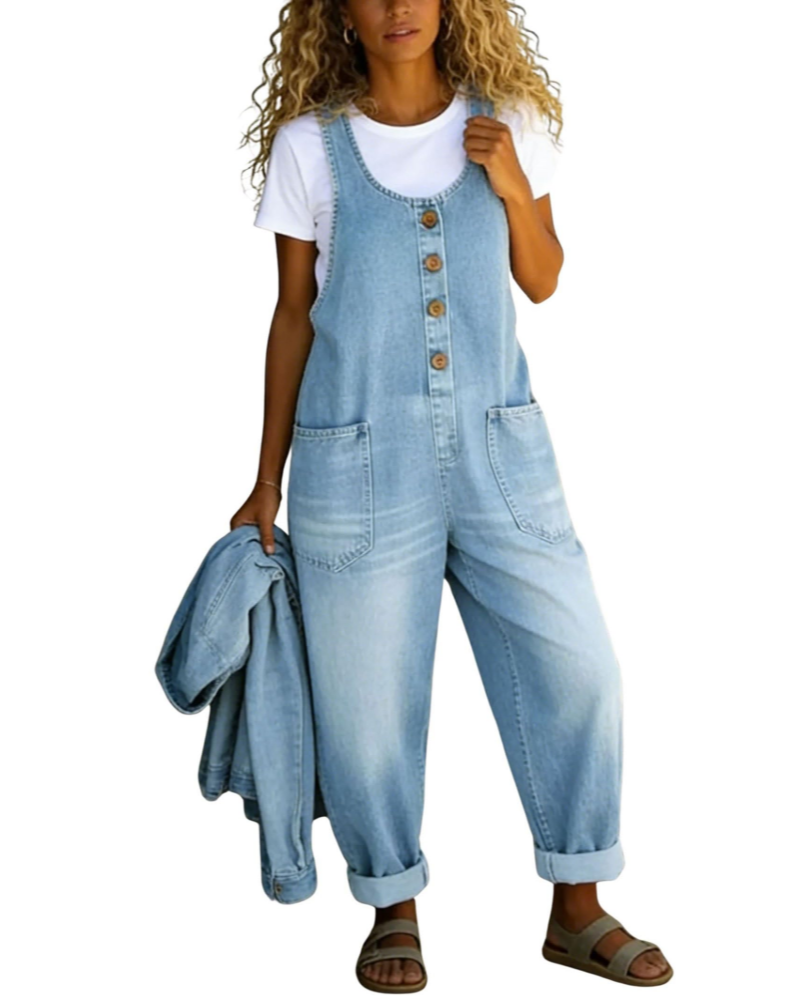 Salopette Bexley pour femme en denim – Coupe ample, jambes larges et poches