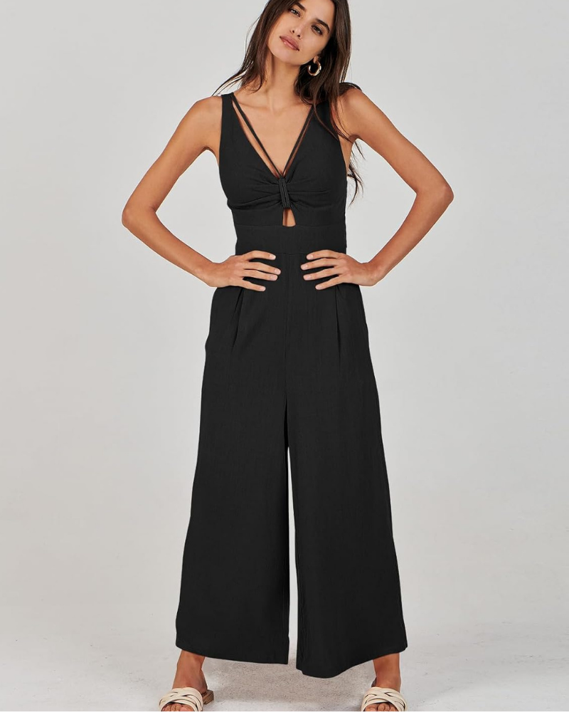 Verity Tuta Femme en Lin – Col en V, Découpes et Pantalon à Jambe Large