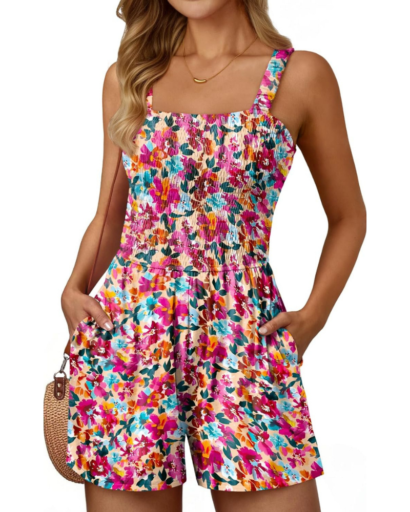 Teagan Pagliaccetto Femme – Combinaison Florale avec Col Carré et Coupe Ample