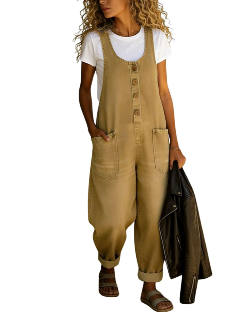Salopette Bexley pour femme en denim – Coupe ample, jambes larges et poches