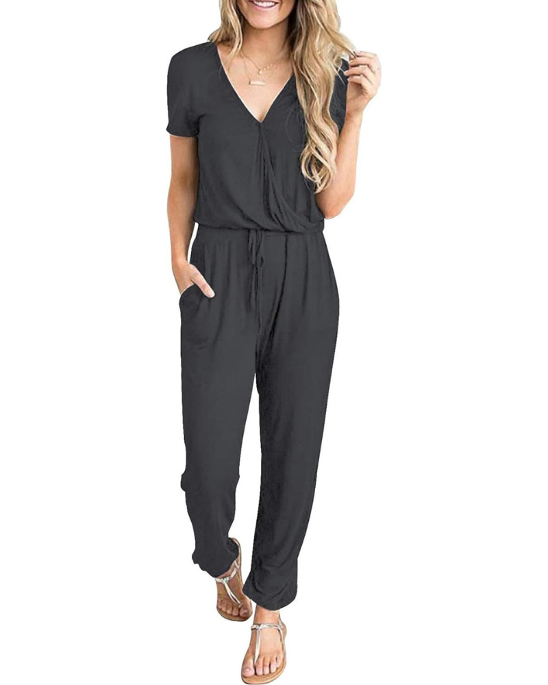 Aubrielle Robe Femme Décontractée – Col V Croisé, Cordon de Serrage et Poches Latérales