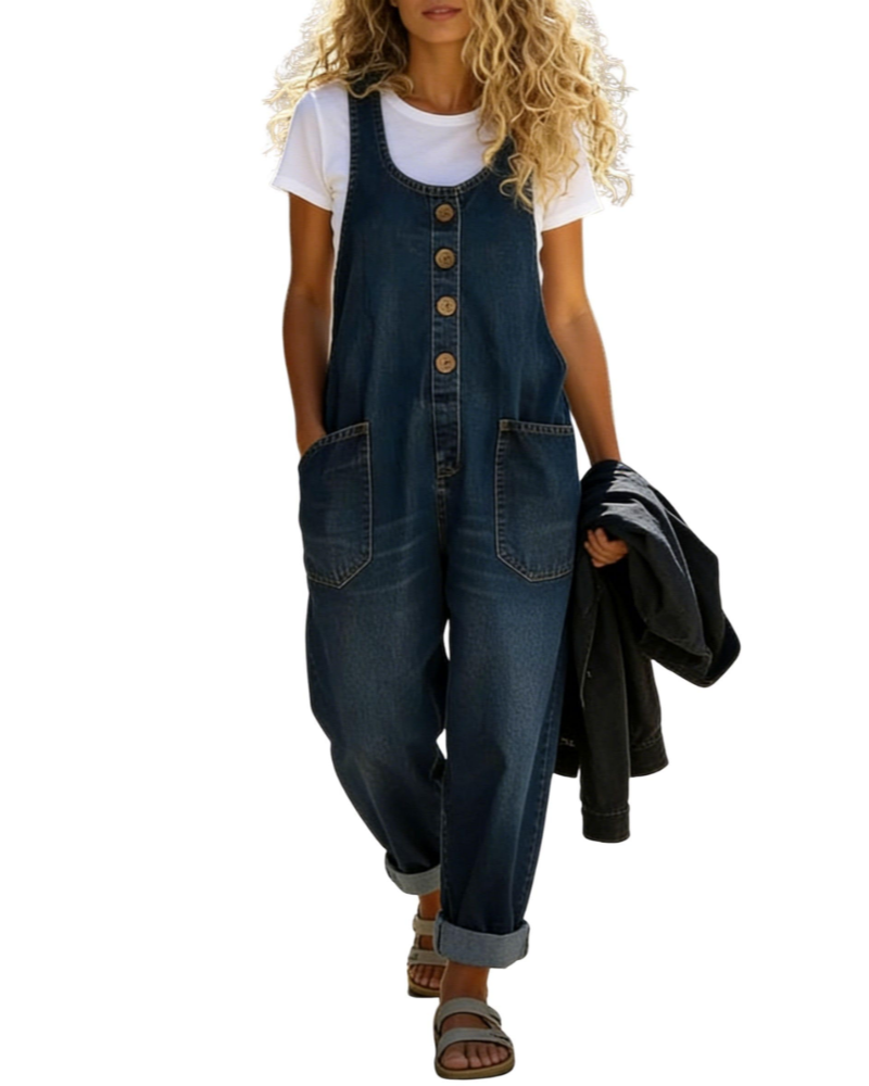 Salopette Bexley pour femme en denim – Coupe ample, jambes larges et poches