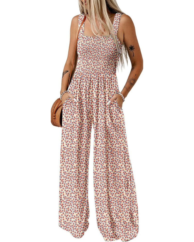 Robe d'été imprimée pour femme – Sans manches, jambes larges avec col carré et poches