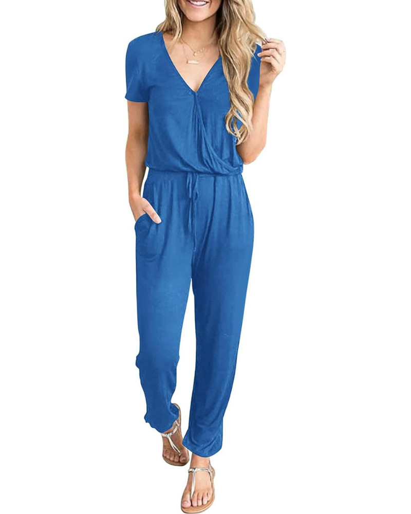 Aubrielle Robe Femme Décontractée – Col V Croisé, Cordon de Serrage et Poches Latérales