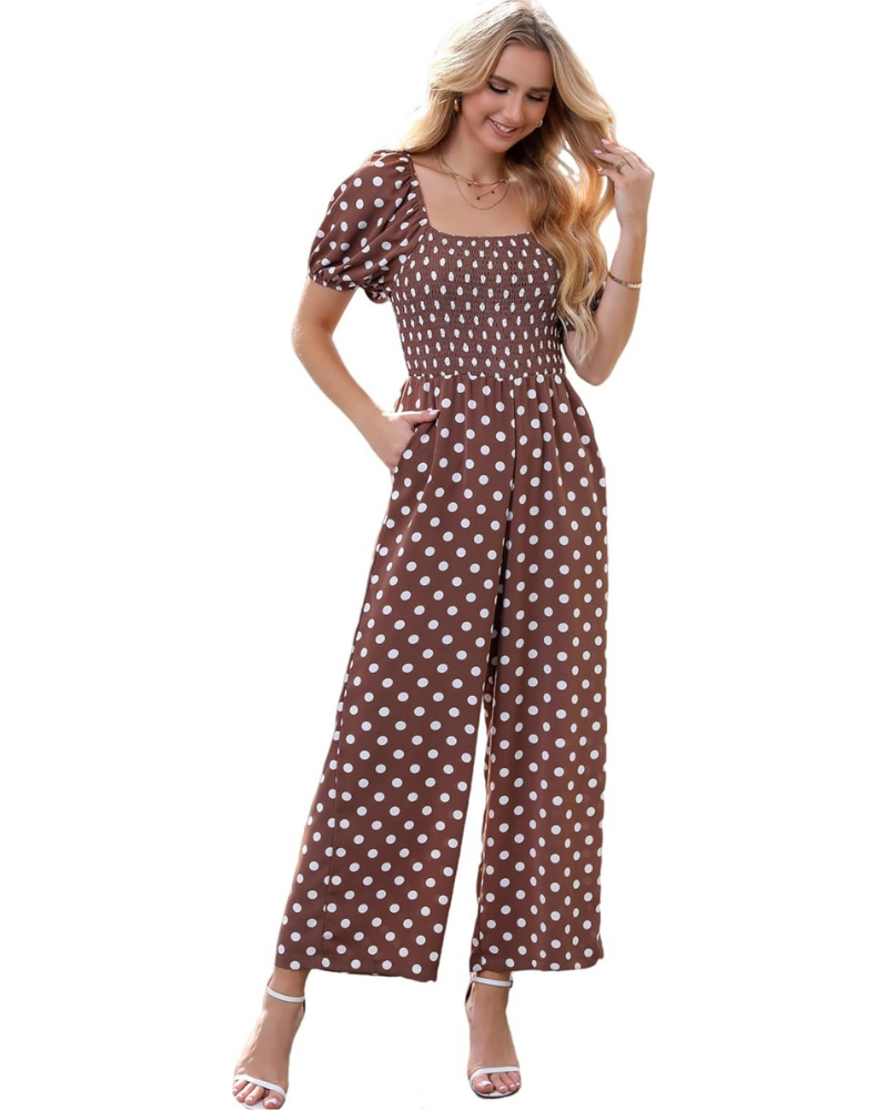 Cressida Tuta Femme Florale – Corsage Smock, Jambe Large et Encolure Carrée