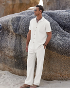 Dawson Set Uomo in Lino 2 Pezzi – Camicia Cubana e Pantaloni Larghi con Coulisse