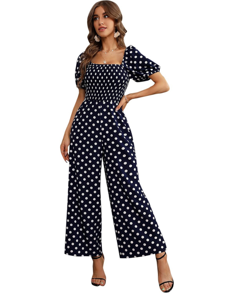 Cressida Tuta Femme Florale – Corsage Smock, Jambe Large et Encolure Carrée