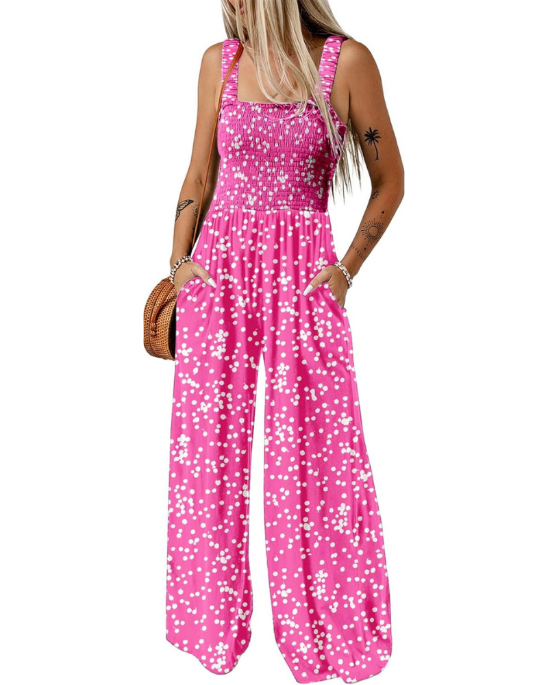 Robe d'été imprimée pour femme – Sans manches, jambes larges avec col carré et poches