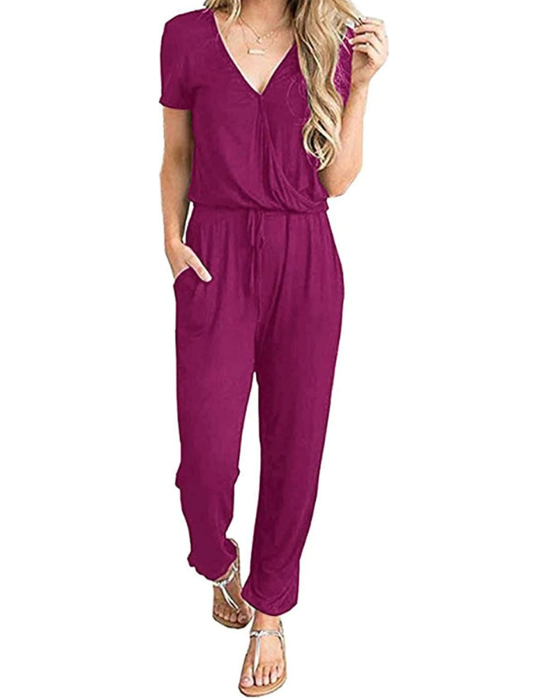 Aubrielle Robe Femme Décontractée – Col V Croisé, Cordon de Serrage et Poches Latérales