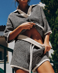 Greer Set Woman in Knitwear – Oversized V-Neck Top and High-Waisted Shorts with Drawstring