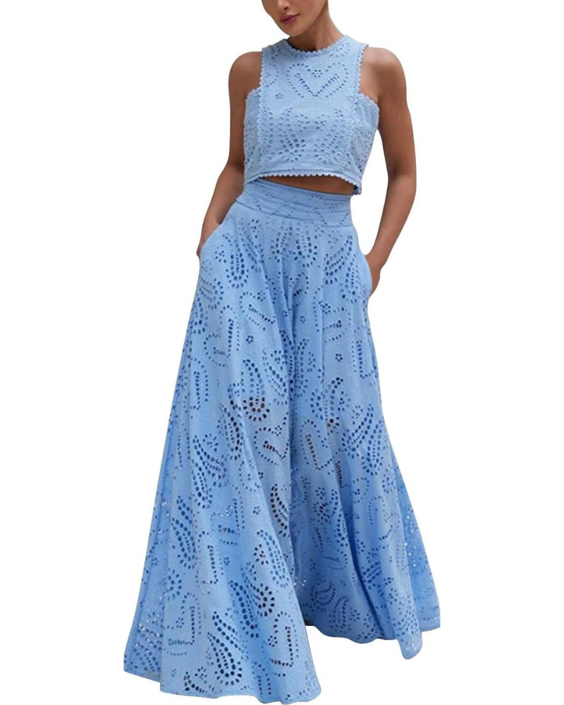 Conjunto completo de verano para mujer Chelsea: top sin mangas con cordones y falda larga con bolsillos