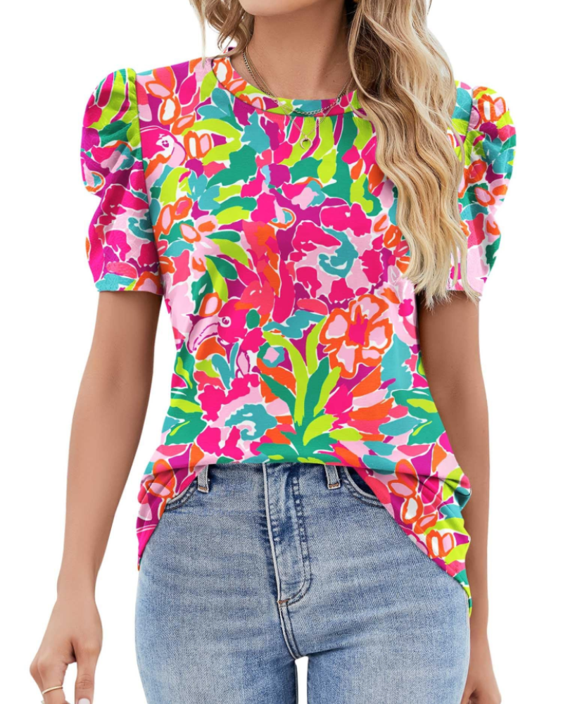 Maribel Blouse Femme – Top avec Manches Bouffantes en Dentelle et Col Rond