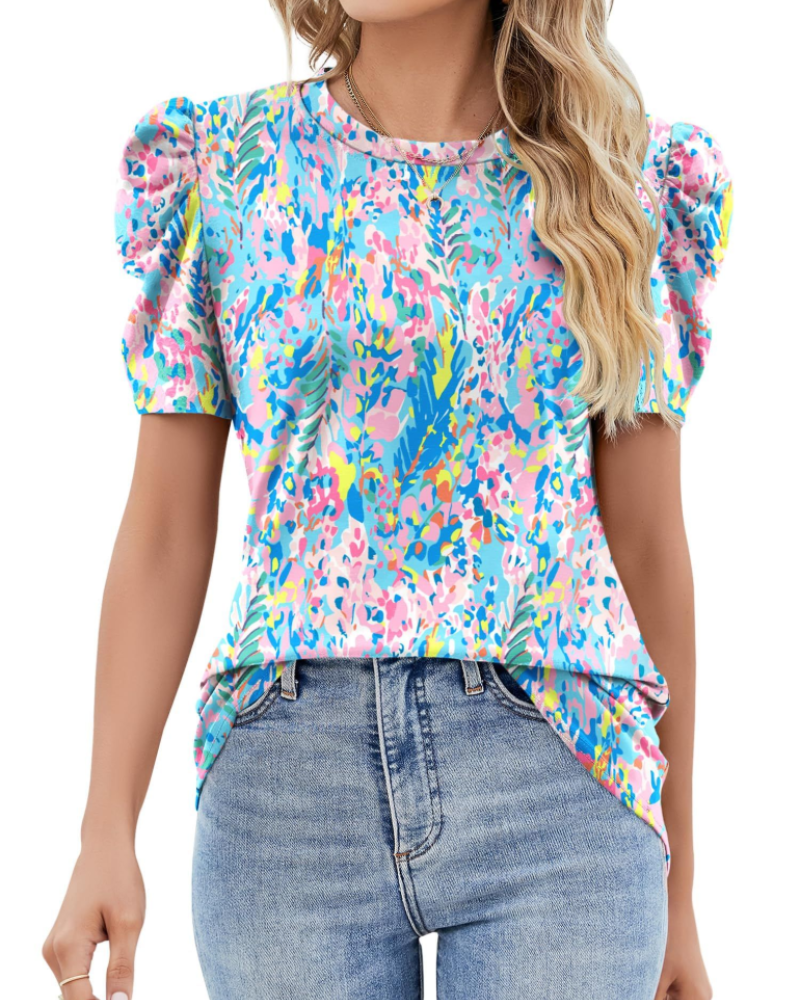 Maribel Blouse Femme – Top avec Manches Bouffantes en Dentelle et Col Rond