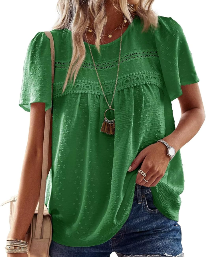 Elspeth Top Donna – Μπλούζα από Σιφόν με Κέντημα Κρόσε, Στρογγυλή Λαιμόκοψη και Κοντά Μανίκια