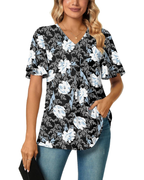Tamsin Blouse Femme – Top en chiffon avec col en V et manches tulipe