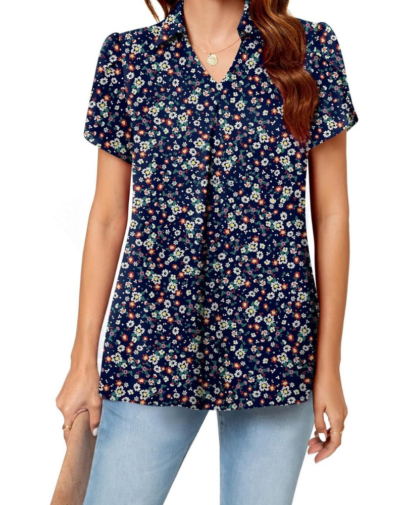 Blusa Gwendolyn para mujer – Túnica de gasa con escote en V y mangas de pétalo