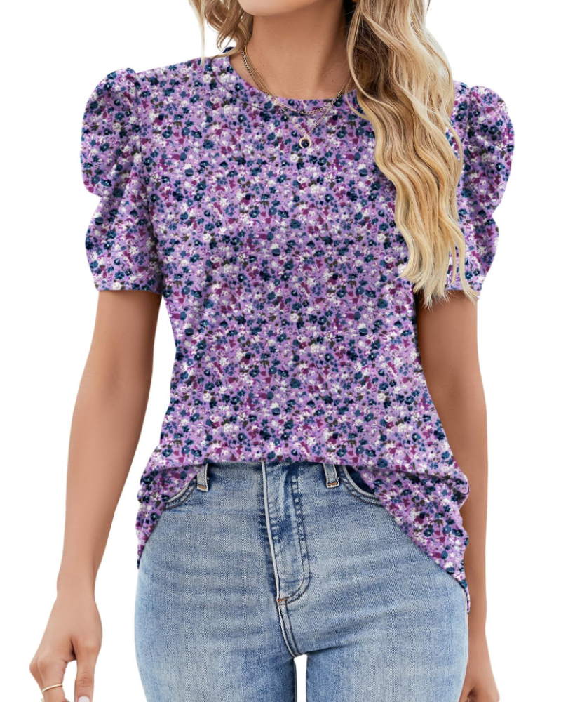 Maribel Blouse Femme – Top avec Manches Bouffantes en Dentelle et Col Rond