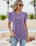 Maribel Bluse Dame – Topp med puffermet blonder og rund hals