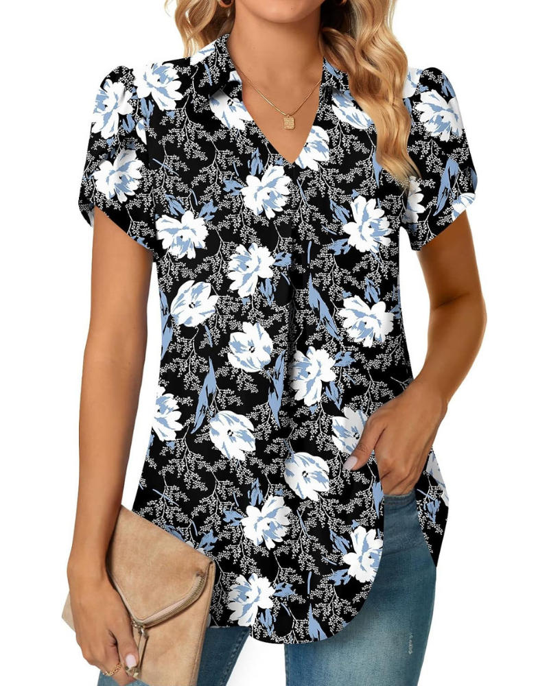 Gwendolyn Blouse Femme – Tunique en Chiffon avec Col en V et Manches Pétales