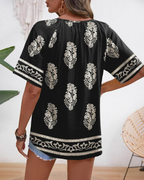 Marlowe Bluse Dame – Topp i bomull og lin med V-hals og knapper