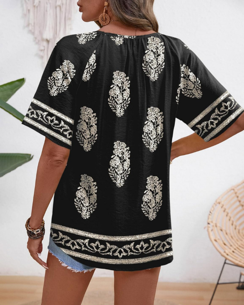 Marlowe Blouse Femme – Top en Coton et Lin avec Col en V et Boutons