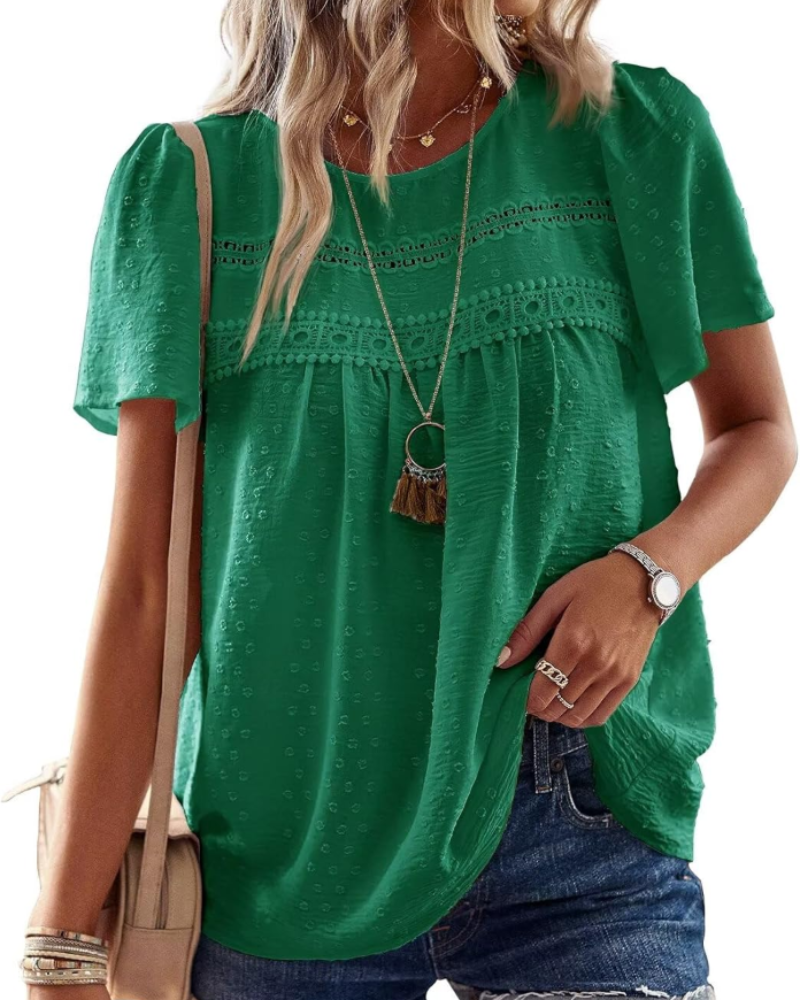 Elspeth Top Donna – Μπλούζα από Σιφόν με Κέντημα Κρόσε, Στρογγυλή Λαιμόκοψη και Κοντά Μανίκια