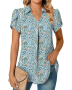 Blusa Gwendolyn para mujer – Túnica de gasa con escote en V y mangas de pétalo