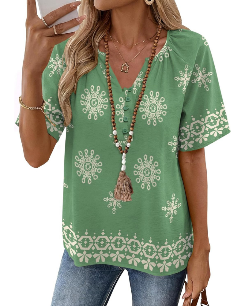 Marlowe Blouse Femme – Top en Coton et Lin avec Col en V et Boutons