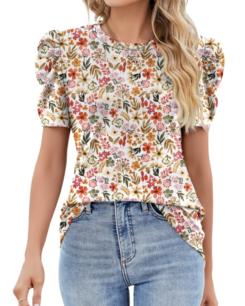 Maribel Blouse Femme – Top avec Manches Bouffantes en Dentelle et Col Rond