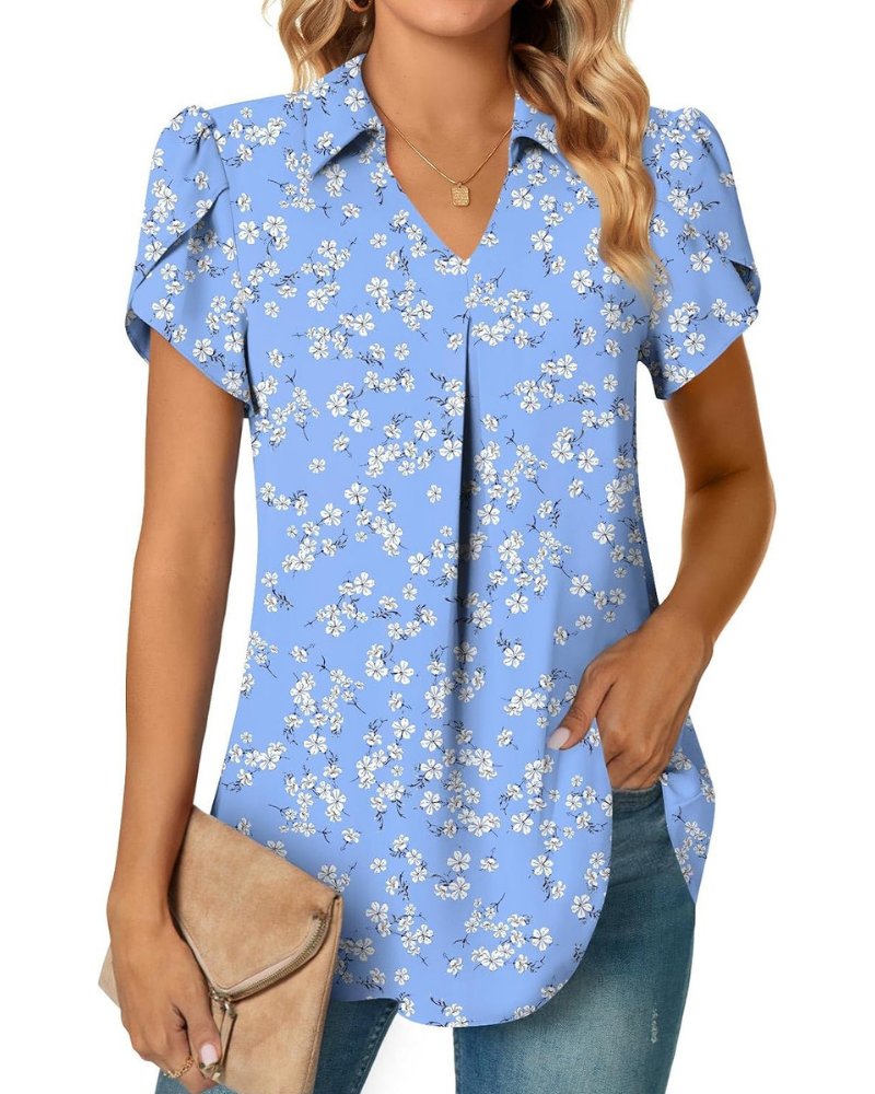 Blusa Gwendolyn para mujer – Túnica de gasa con escote en V y mangas de pétalo