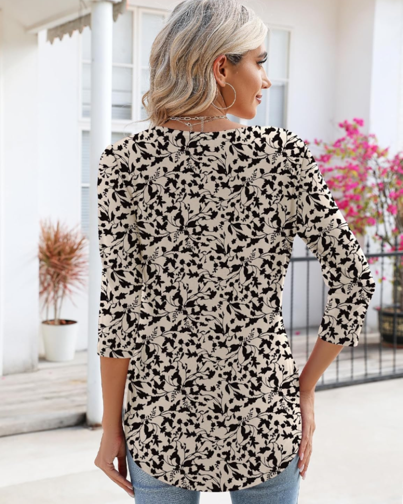 Carys Blusa Donna – Top Floreale con Scollo a V, Maniche 3/4 e Orlo Curvo