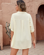 Elowen Chemisier Femme – Blouse en Lin et Viscose avec Col en V et Boutons