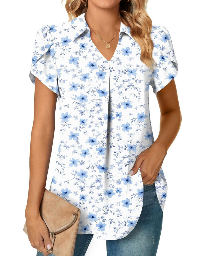 Gwendolyn Blouse Femme – Tunique en Chiffon avec Col en V et Manches Pétales