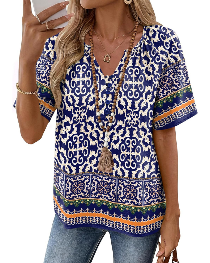 Marlowe Blouse Femme – Top en Coton et Lin avec Col en V et Boutons