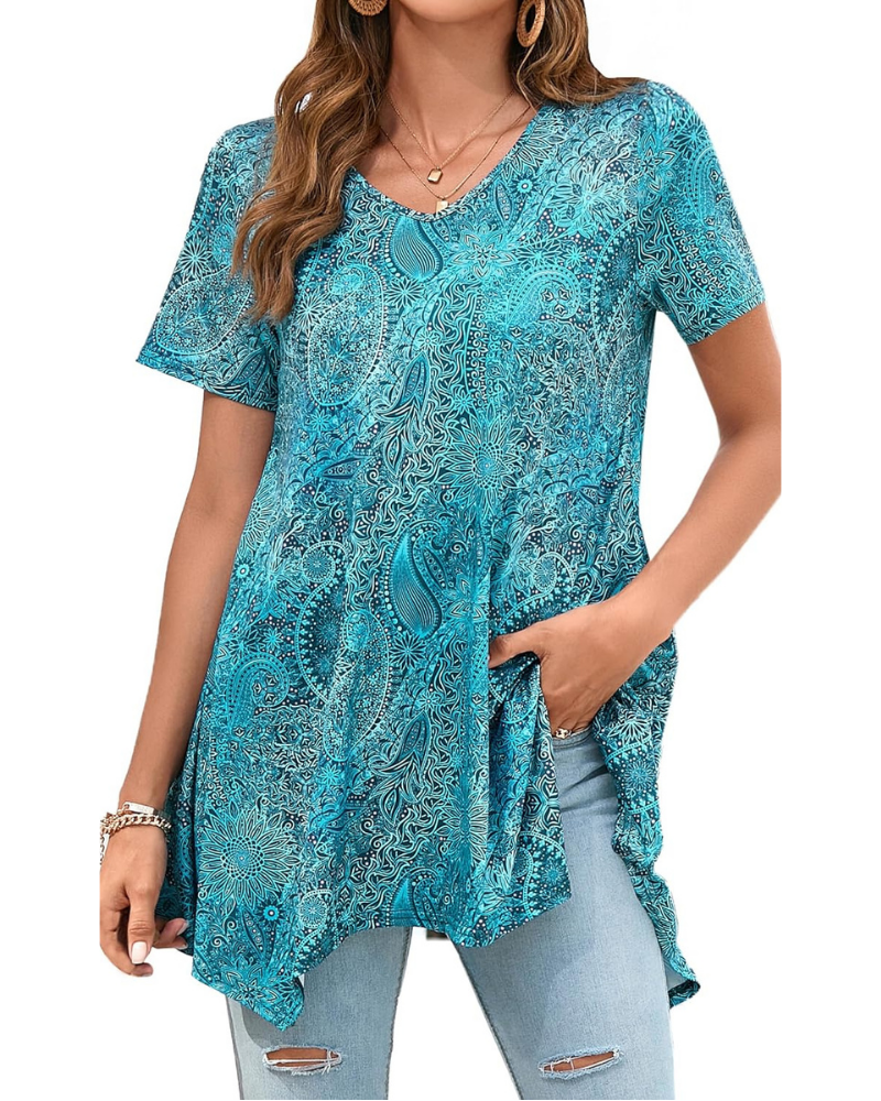 Brielle Tunica Donna – Top Paisley z dekoltem w serek, krótkimi rękawami i rozkloszowanym dołem