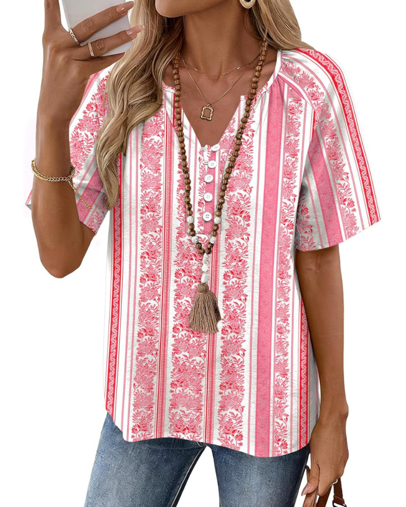 Marlowe Blouse Femme – Top en Coton et Lin avec Col en V et Boutons