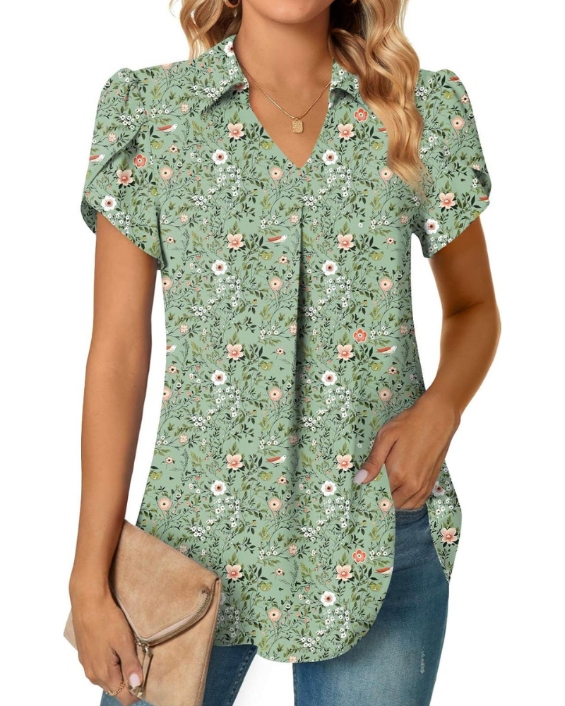 Gwendolyn Blouse Femme – Tunique en Chiffon avec Col en V et Manches Pétales