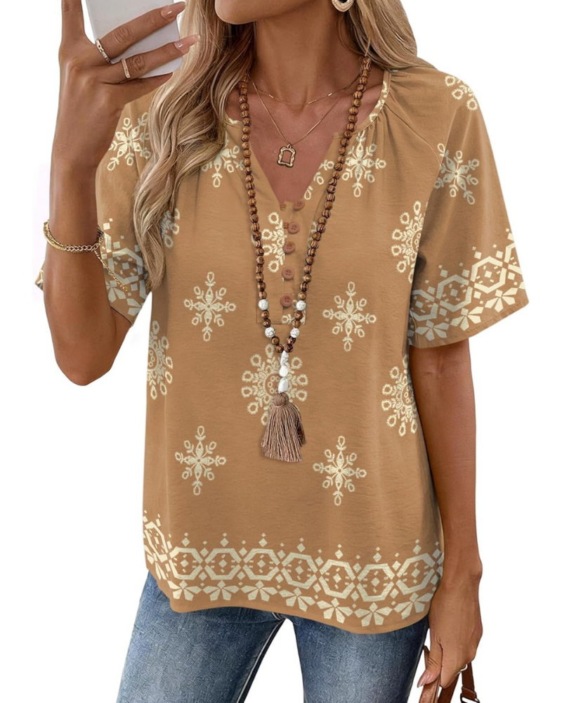 Marlowe Blouse Femme – Top en Coton et Lin avec Col en V et Boutons