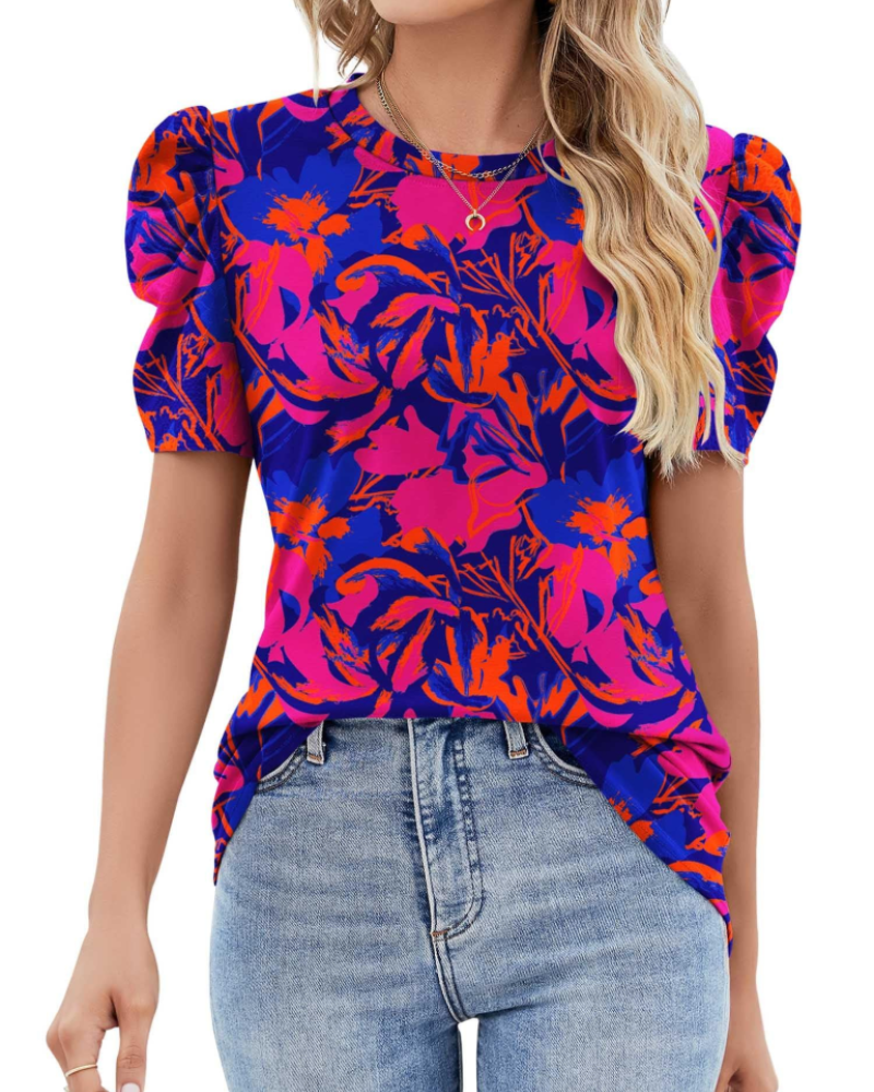 Maribel Blouse Femme – Top avec Manches Bouffantes en Dentelle et Col Rond